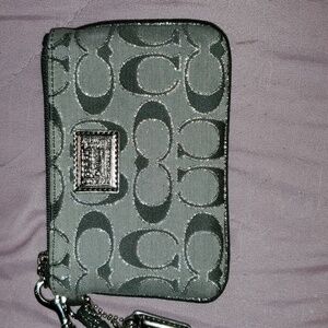 Gray and Silver Coach Poppy wristlet